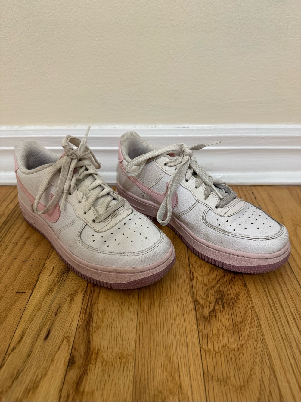 Nike White and Pink Air Force Sneakers